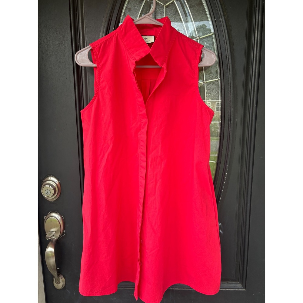 Tuckernuck Womens Red Sleeveless Stand Collar Tunic Button Down Top Pockets S